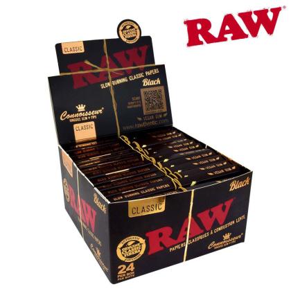 Raw Rolling Paper - Black Connoisseur King Slim + Tips (24)