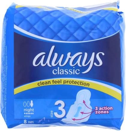 Always Classic Night 8Pk (Blue) Size 3 